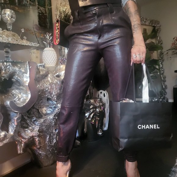 YSL Leather High Waisted Pants Small - Picture 1 of 6